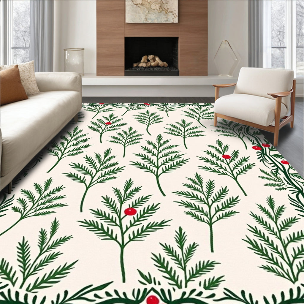 Green Evergreen Berry Border Rug