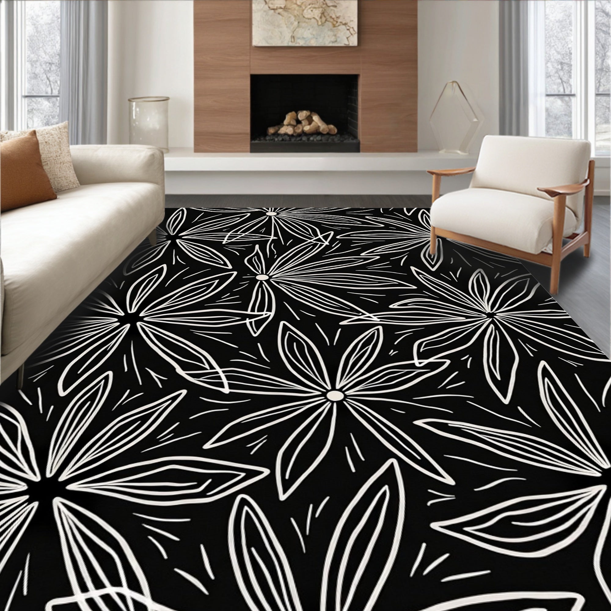 Bold Floral Outline Pattern Rug