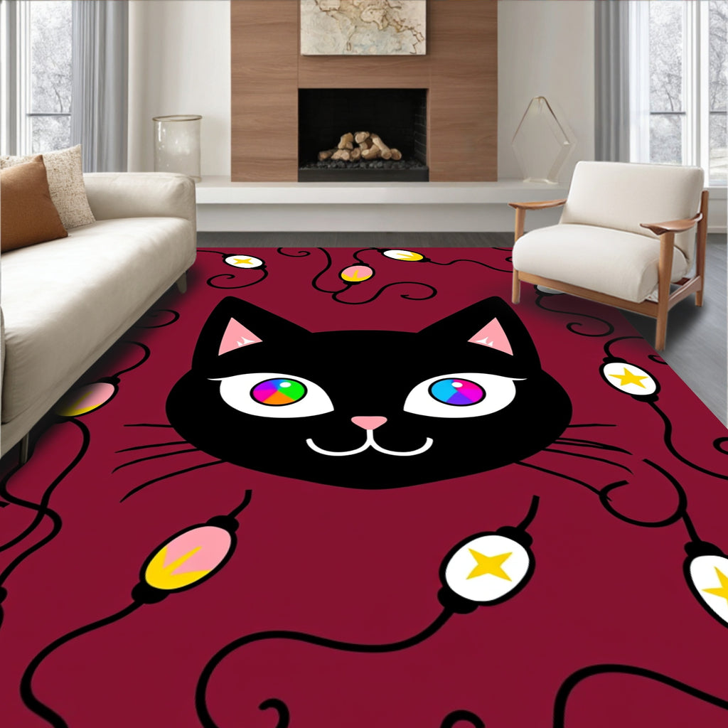 Playful Black Cat Lights Rug