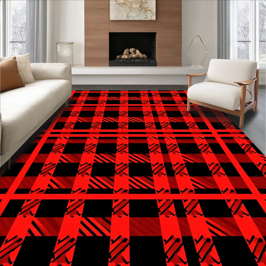 Red Plaid Pattern Rug