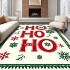 Festive Red Green Snowflake Ho Ho Ho Rug