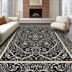 Bold Black White Scroll Pattern Rug