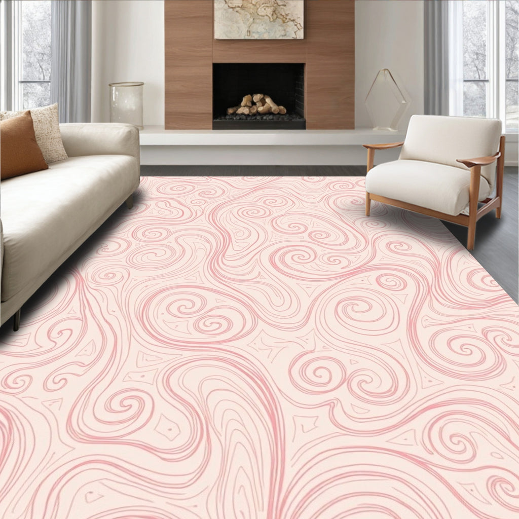 Delicate Swirls Patterned Pink Rug