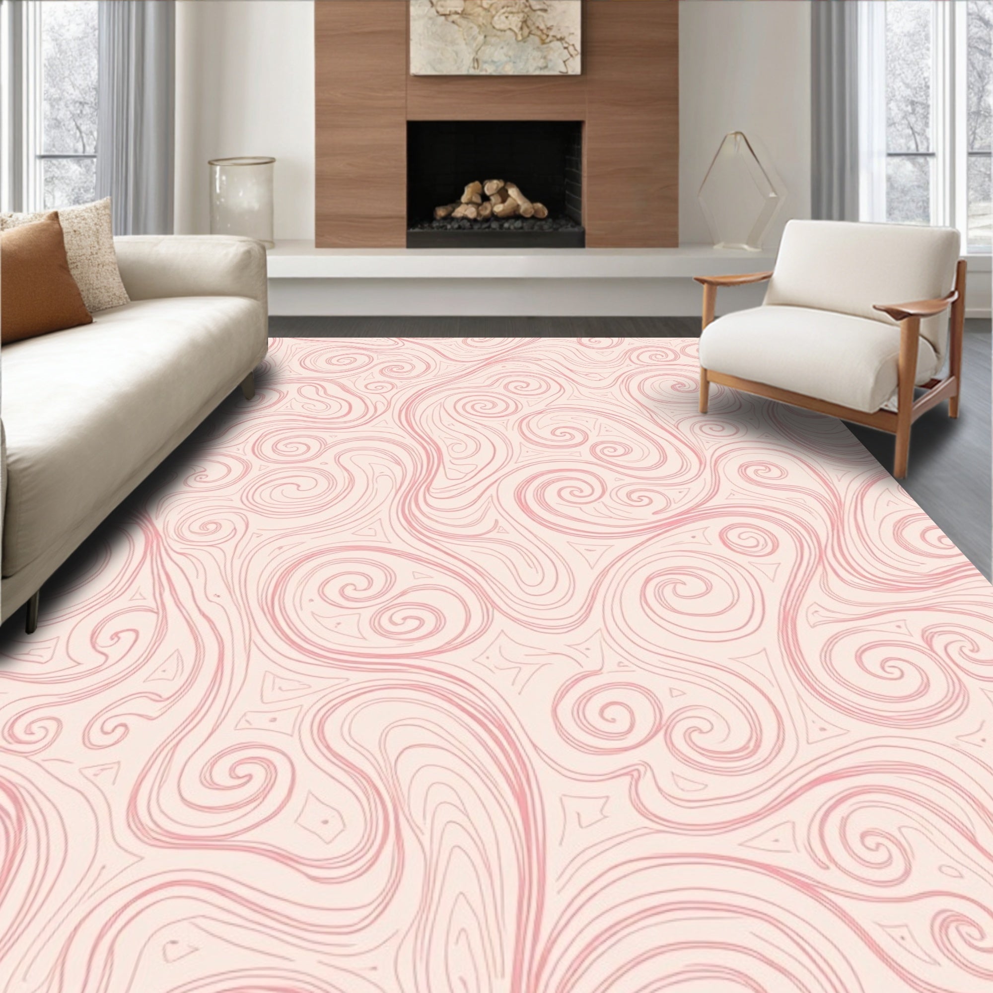 Delicate Swirls Patterned Pink Rug