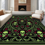 Glow Skull Rose Floral Mandala Rug