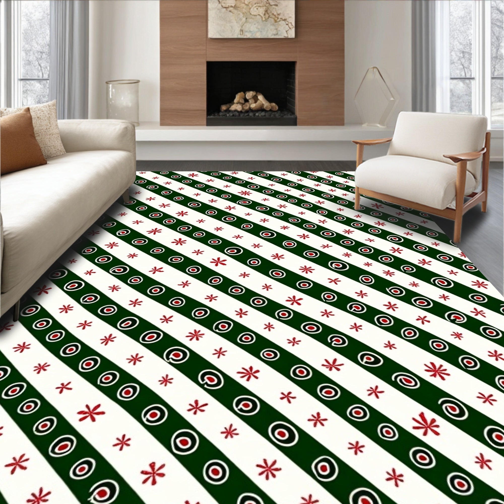 Diagonal Stars Circles Pattern Rug