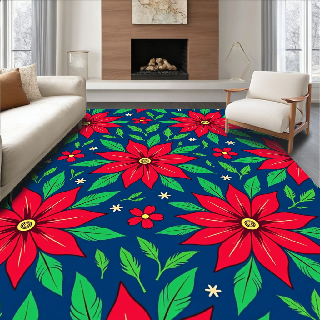 Bold Red Floral Pattern Rug