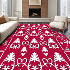 White Festive Trees Hearts Snowflakes Rug