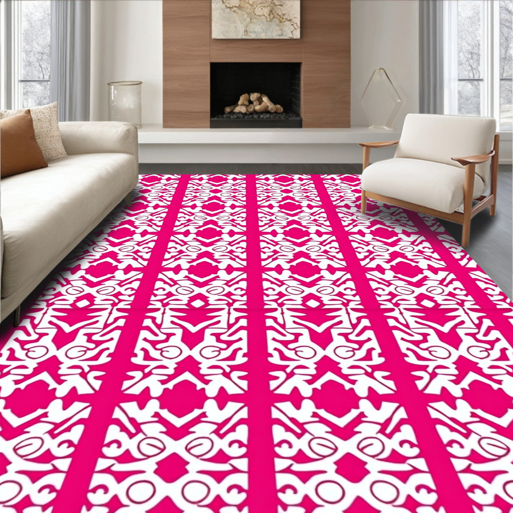 Vibrant White Abstract Geometric Repeats Rug