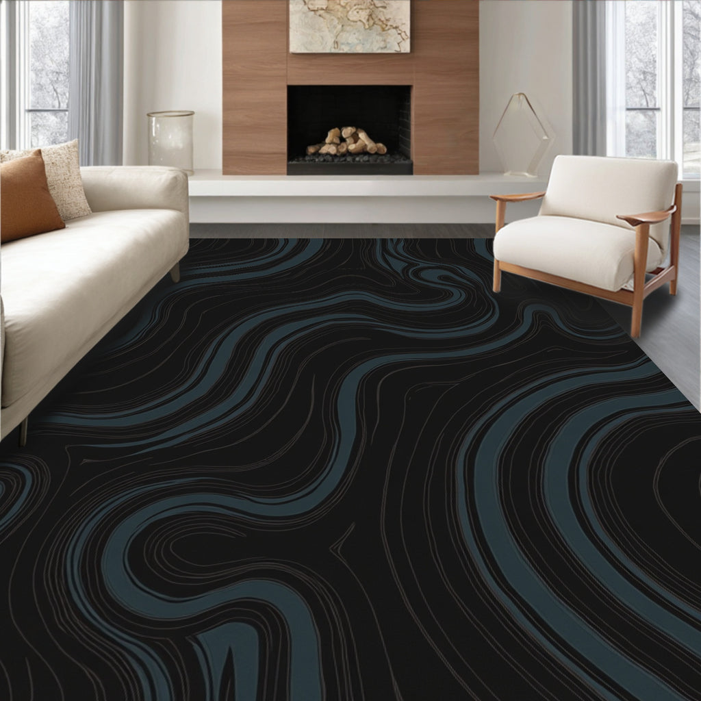 Dark Swirls Patterned Rug