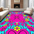 Vibrant Pink Yellow Floral Pattern Rug