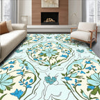 Pastel Blue Floral Vine Pattern Rug