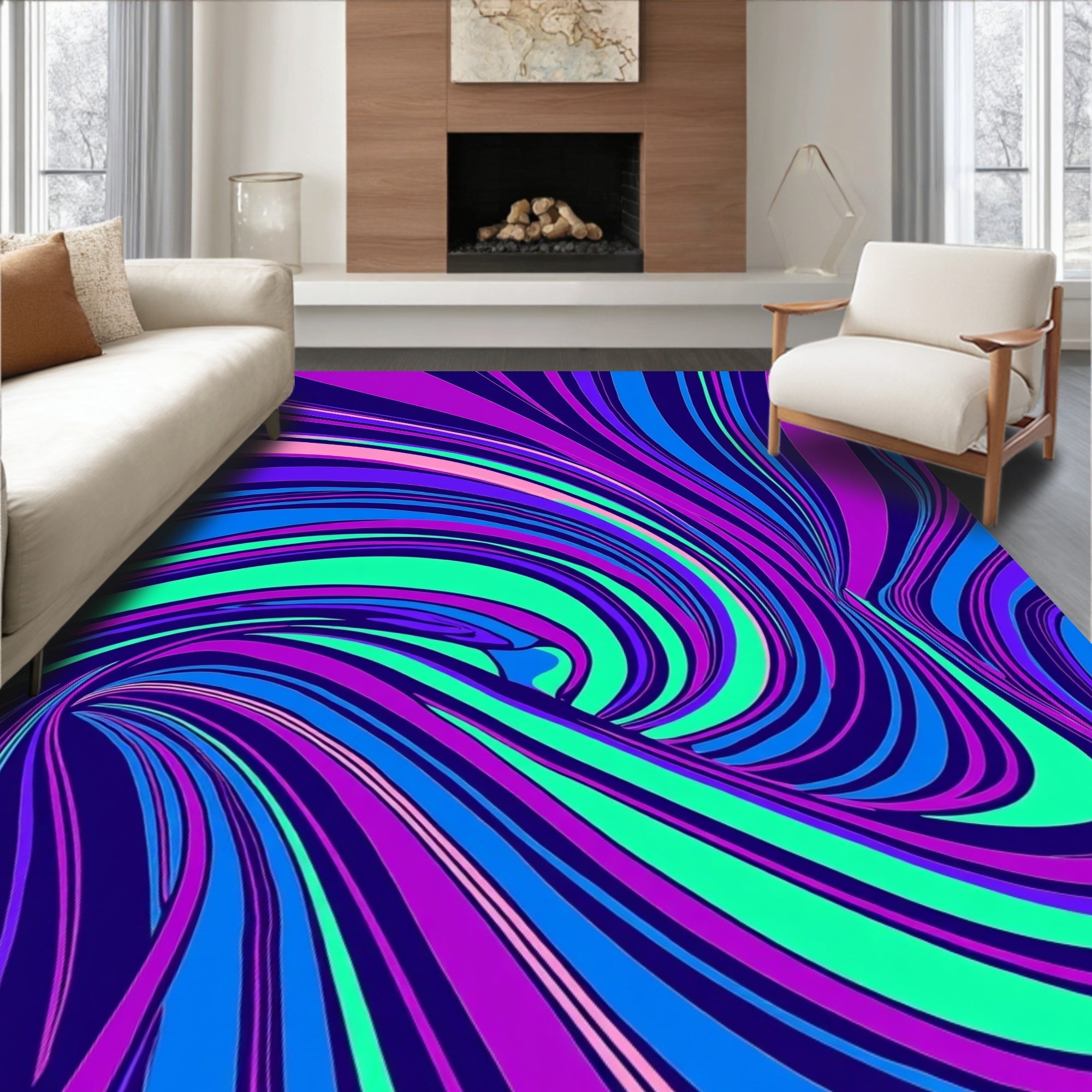 Vivid Swirl Line Art Pattern Rug