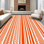 Orange White Striped Geometric Pattern Rug
