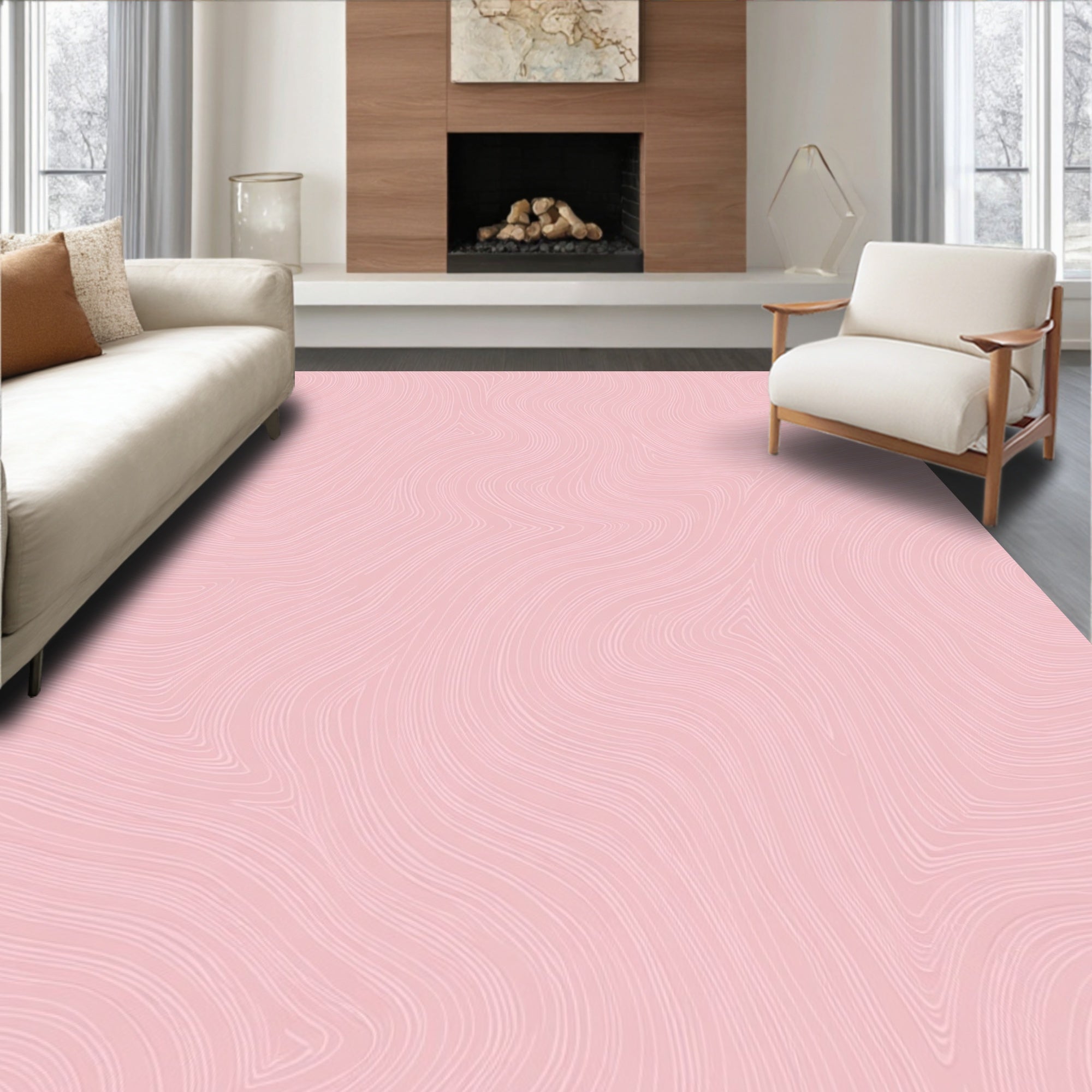 Soft Pink Wavy Lines Rug