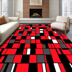 Dynamic Red Black White Geometric Pattern Rug