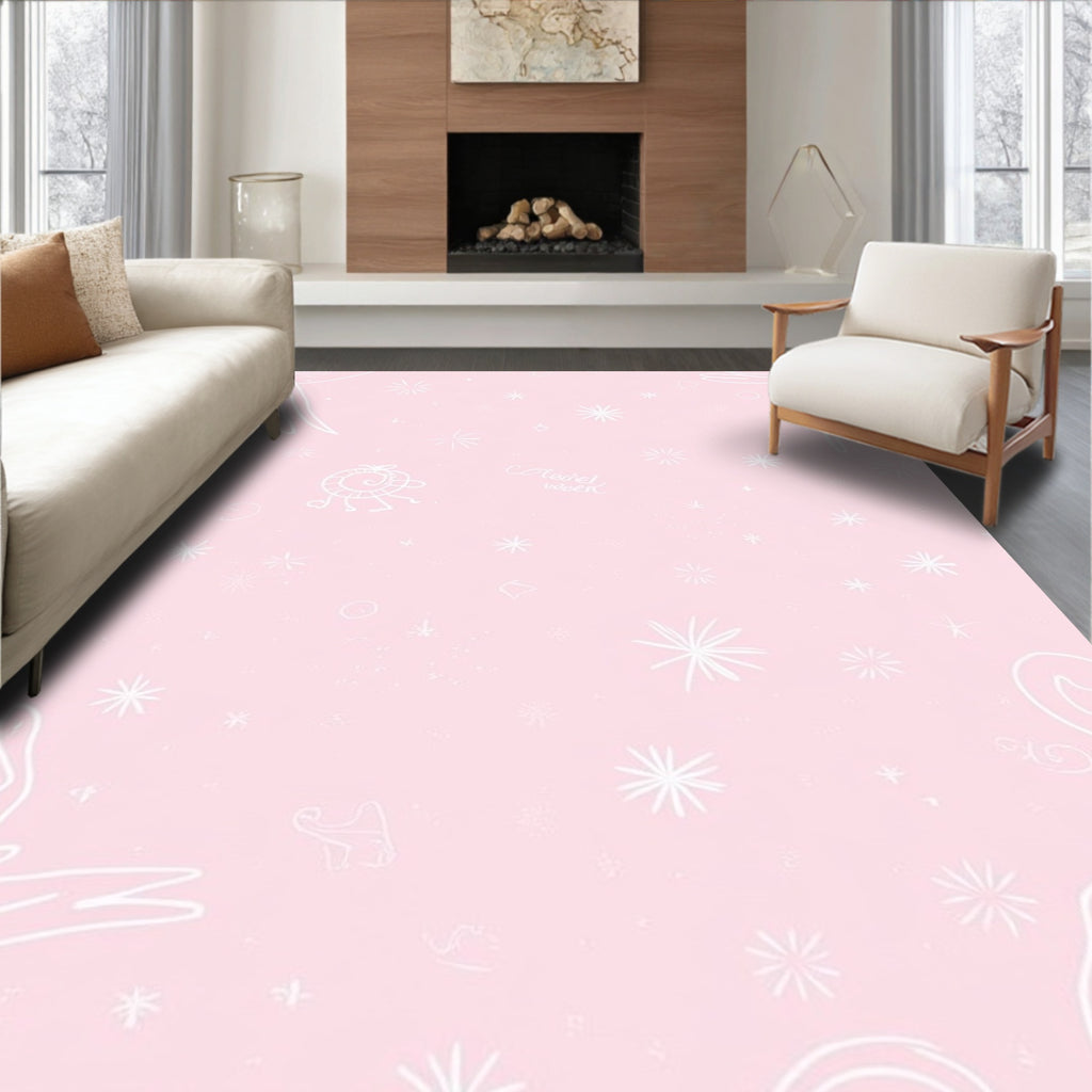 Soft Pink Whimsical Line Art Rug