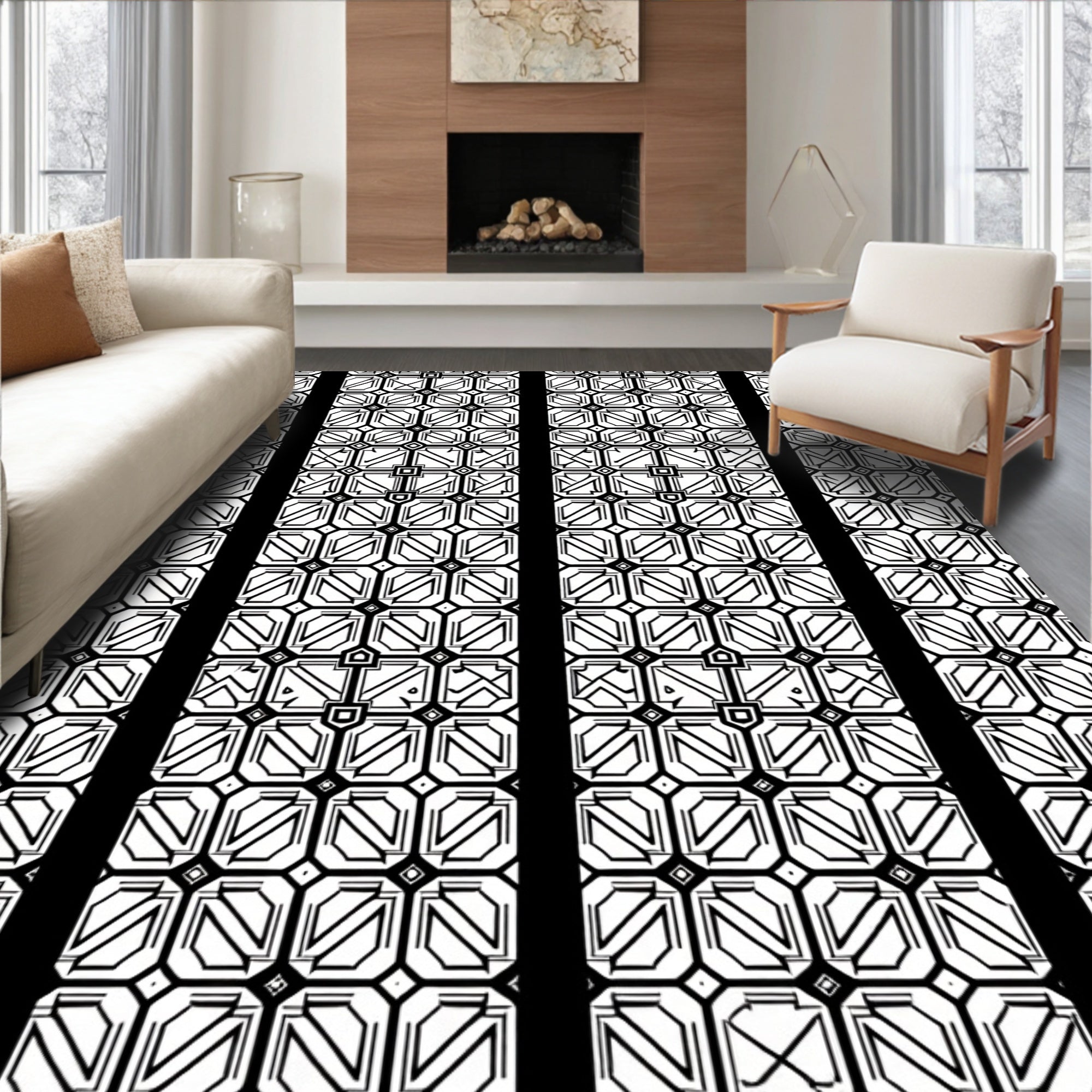 Geometric Pattern With Vertical Stripes Rug