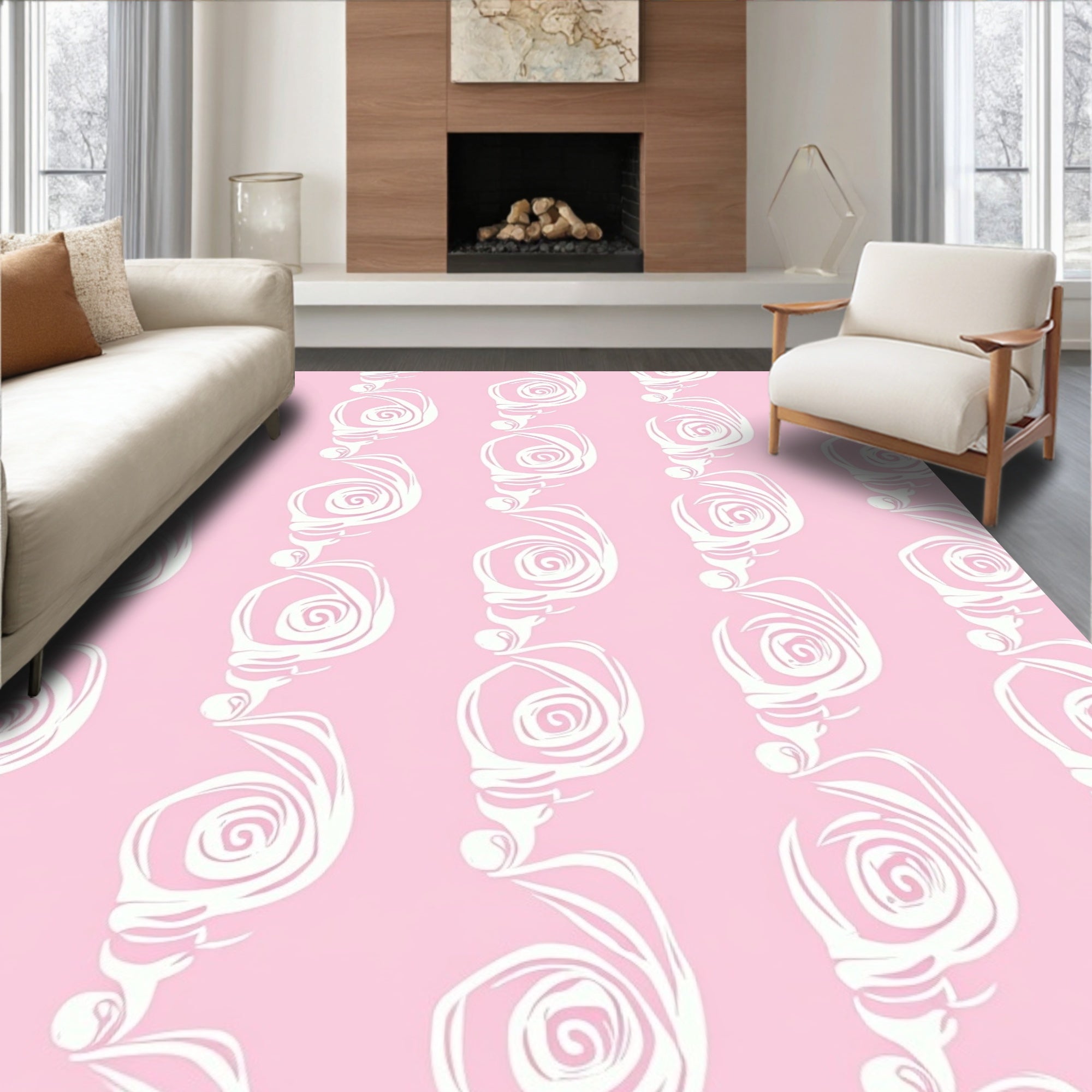 Soft Pink Swirl Nautilus Design Rug