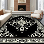 Black Cream Intricate Floral Medallion Rug