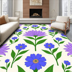 Charming Floral Pattern with Blue Purple Blooms Rug
