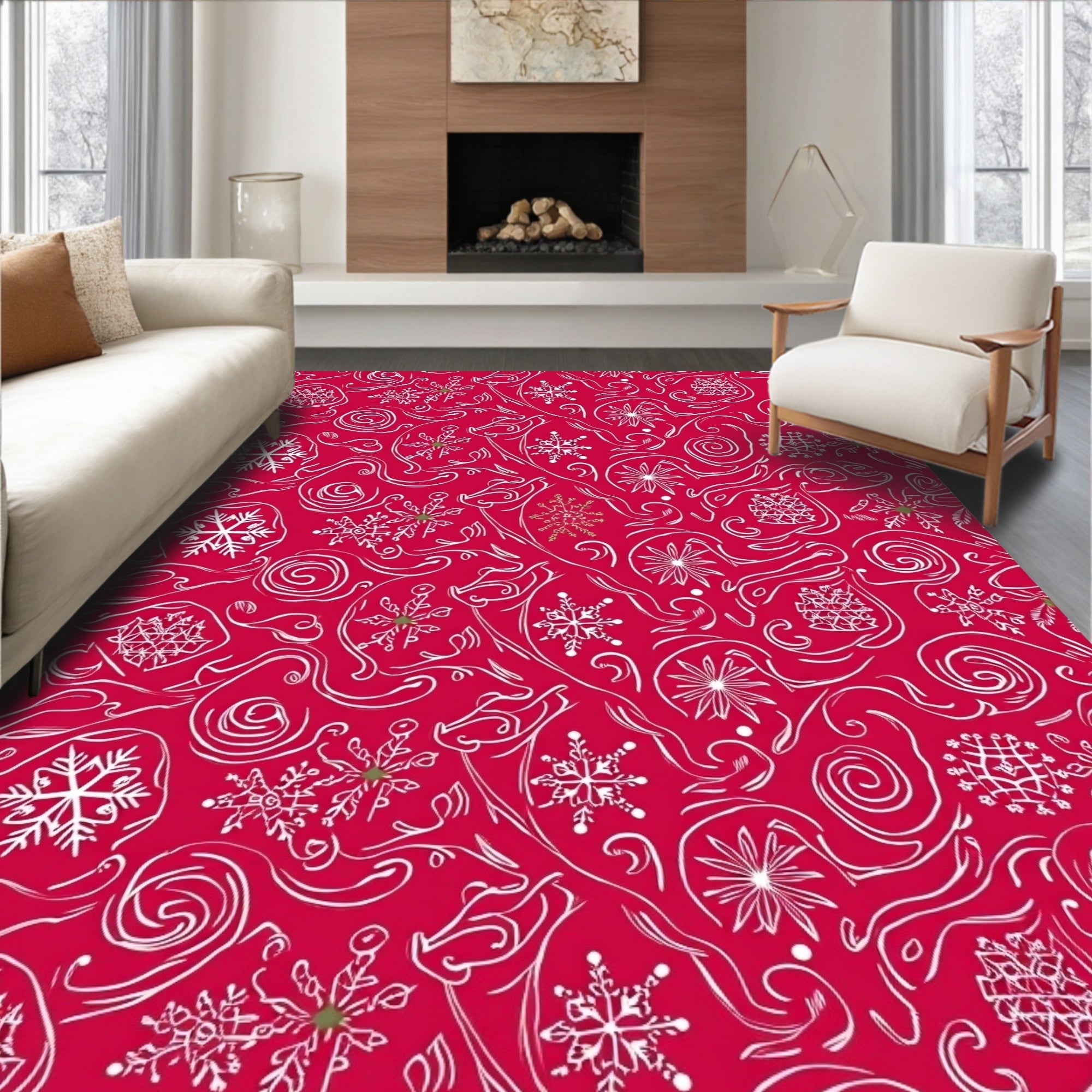 Festive Snowflake Swirls Pattern Rug