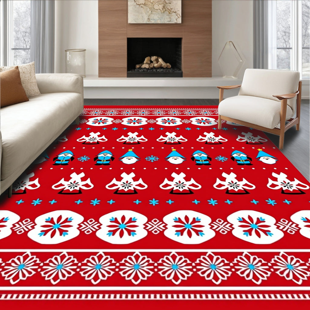 Red White Blue Gnome Snowflake Jacquard Rug