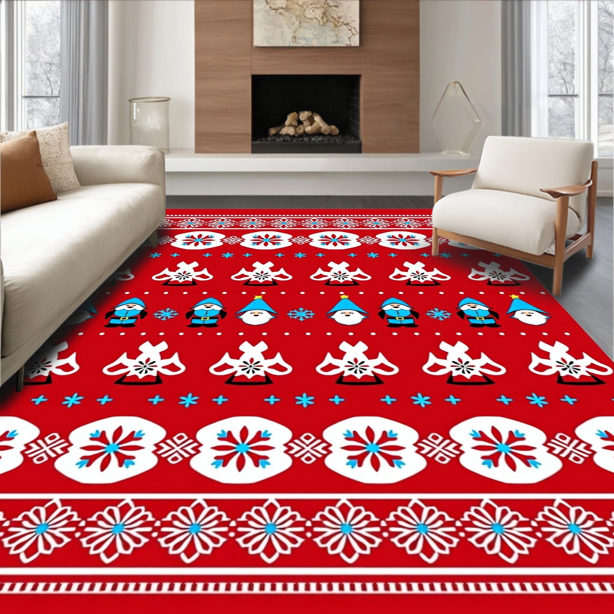 Red White Blue Gnome Snowflake Jacquard Rug