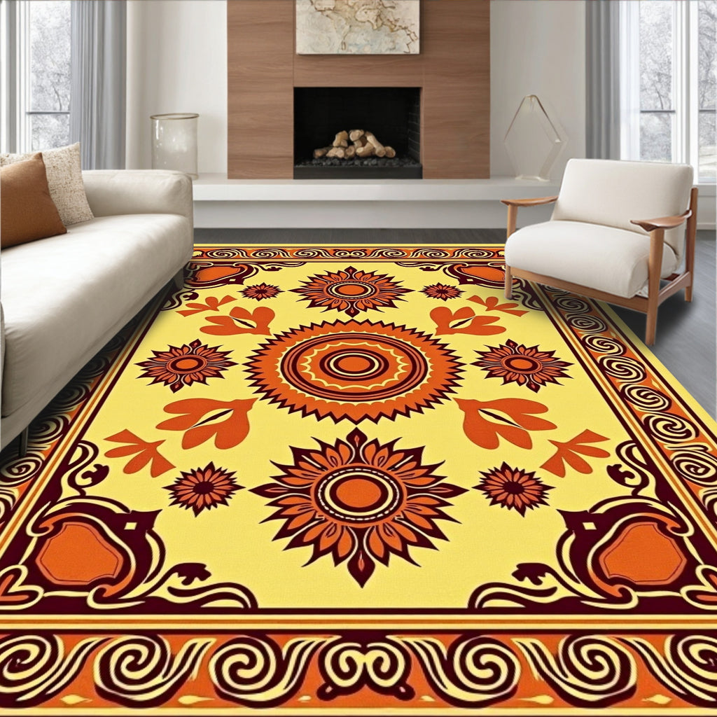 Geometric Floral Sunburst Patterned Rug