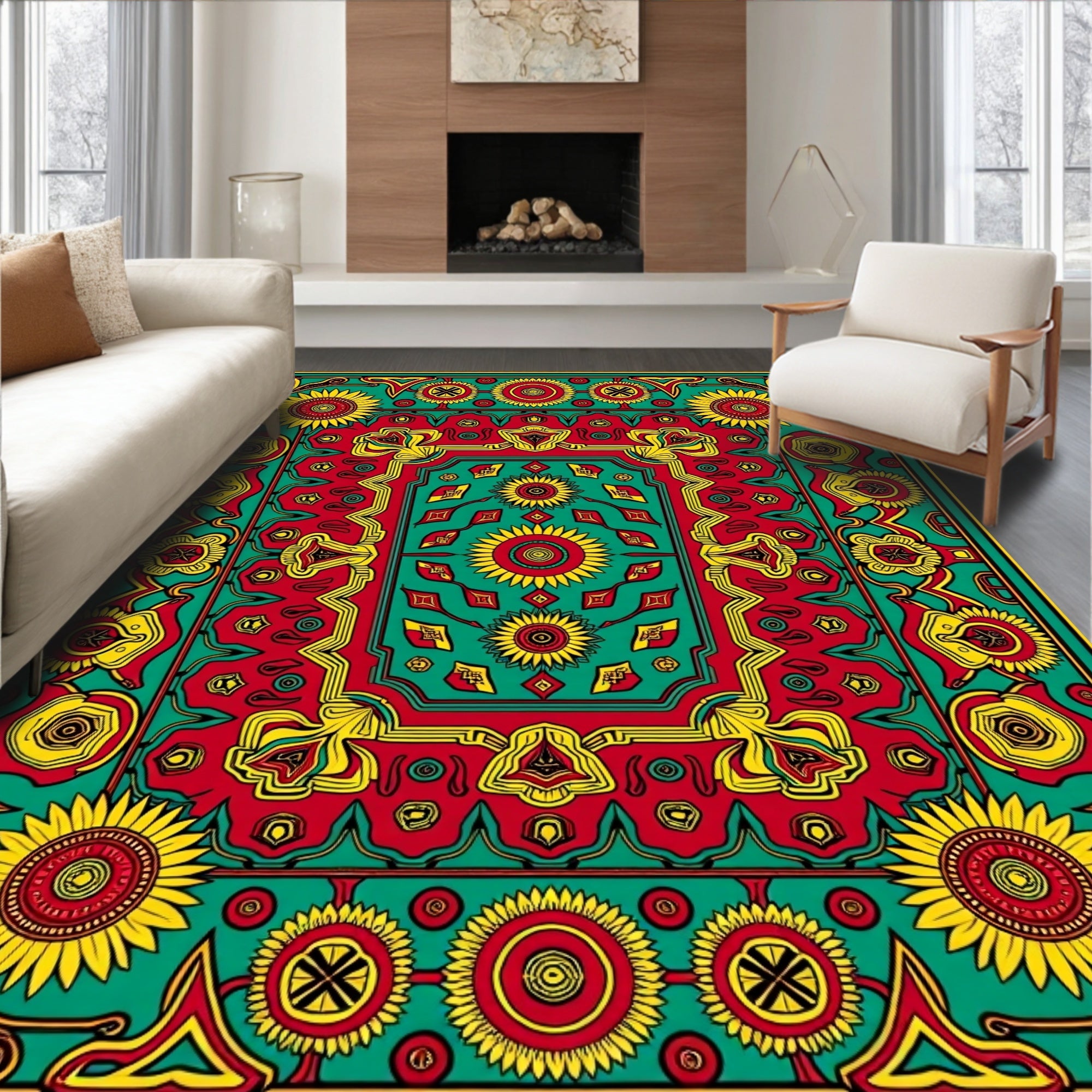 Bold Sunflowers Geo Pattern Rug