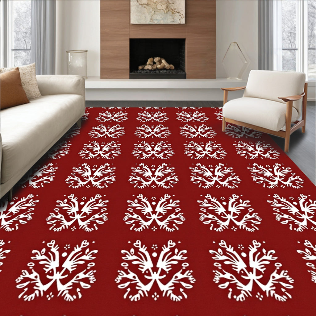 White Floral Medallion Patterned Rug