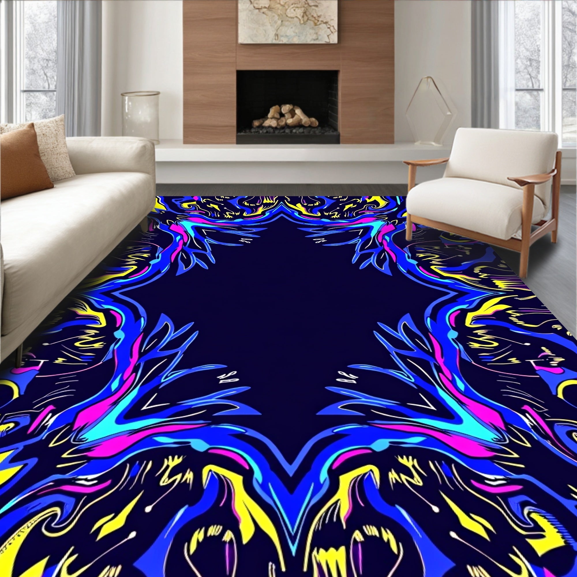 Abstract Neon Psychedelic Mirror Design Rug