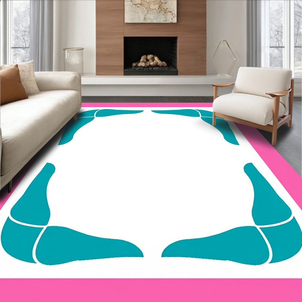 Teal Abstract Curve Pattern Rug