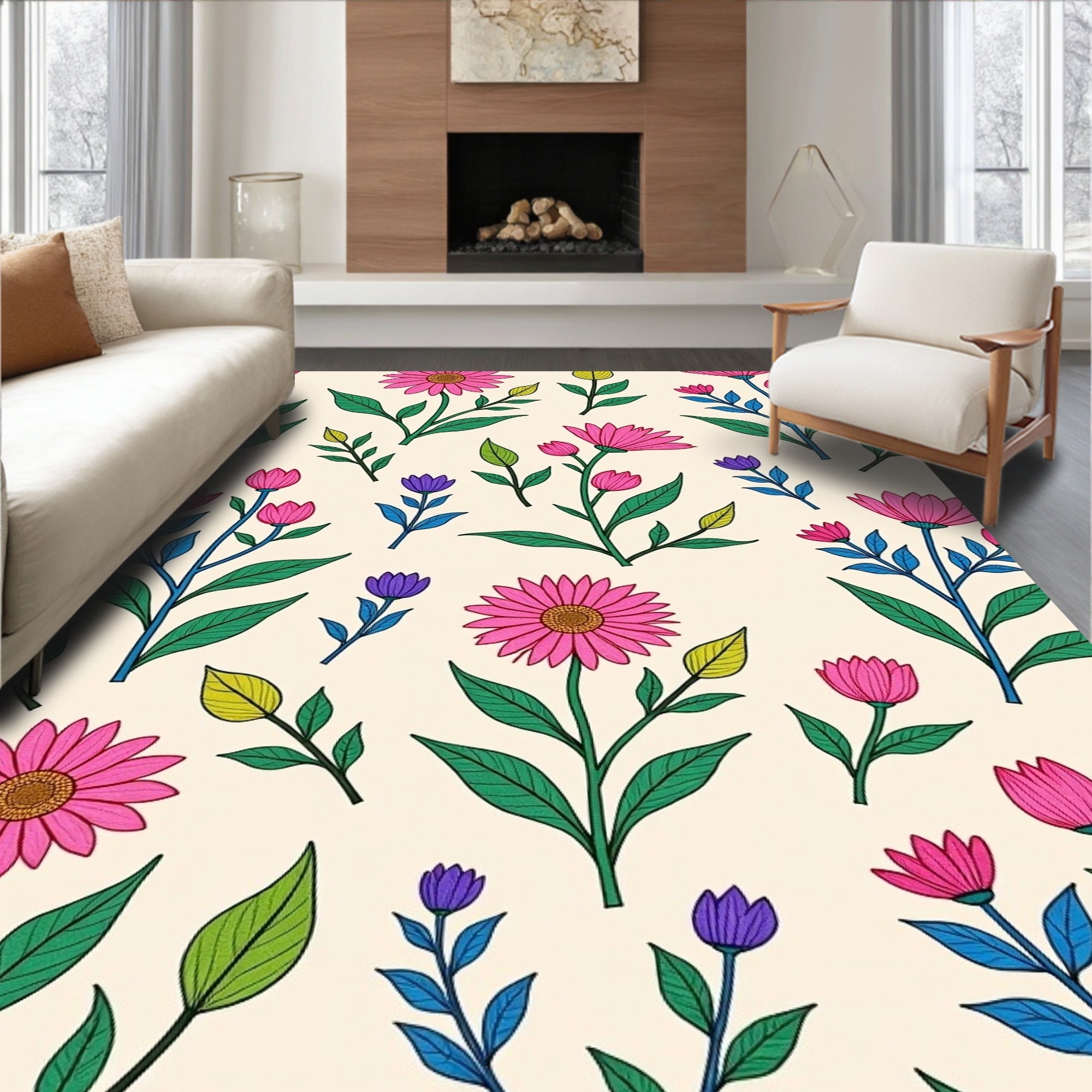 Vibrant Pink Floral Pattern Rug