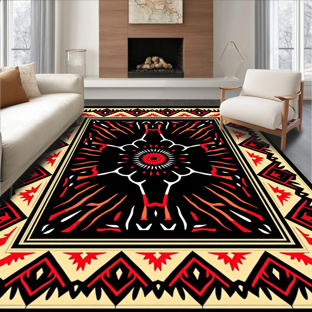 Bold Red Yellow Tribal Pattern Rug