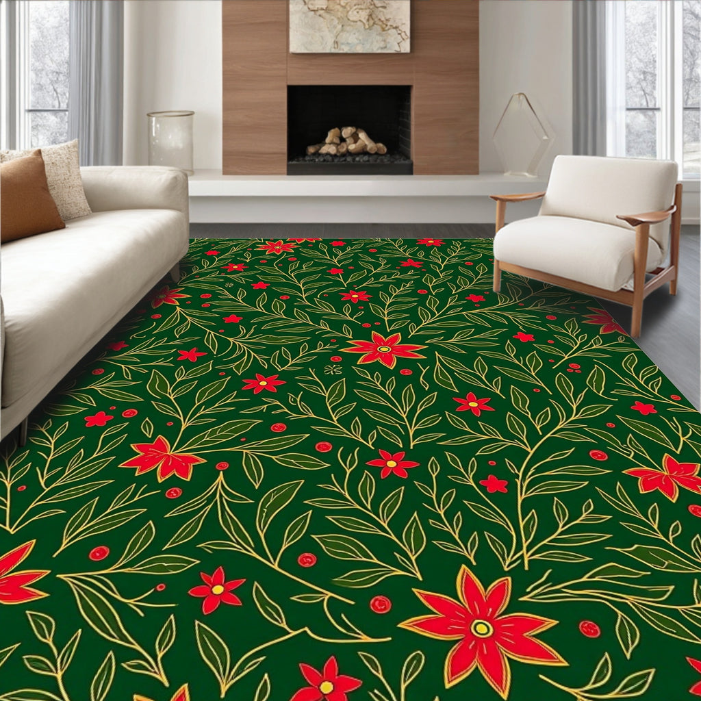 Red Flower Vine Pattern Rug