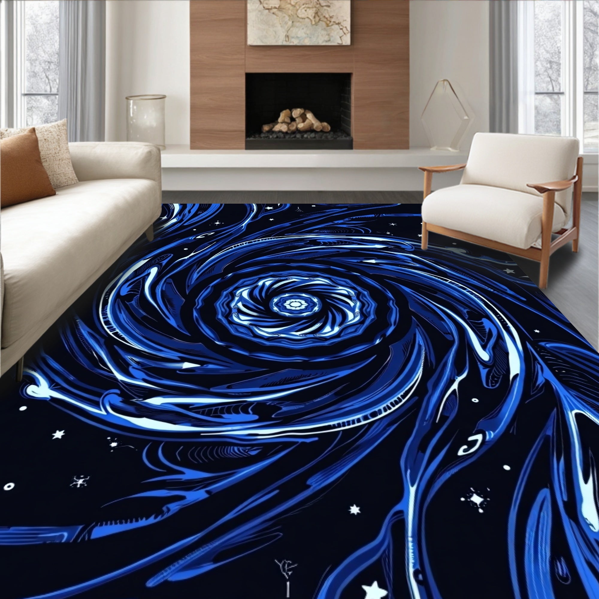 Cosmic Swirl Dynamic Blue Patterns Rug