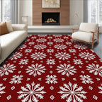 Crimson Snowflake Patterned Art Rug