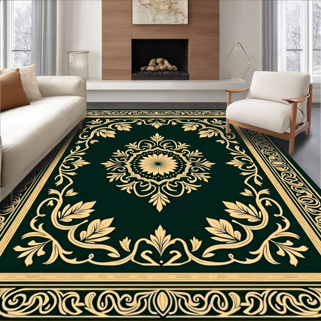 Ornate Floral Bordered Medallion Design Rug