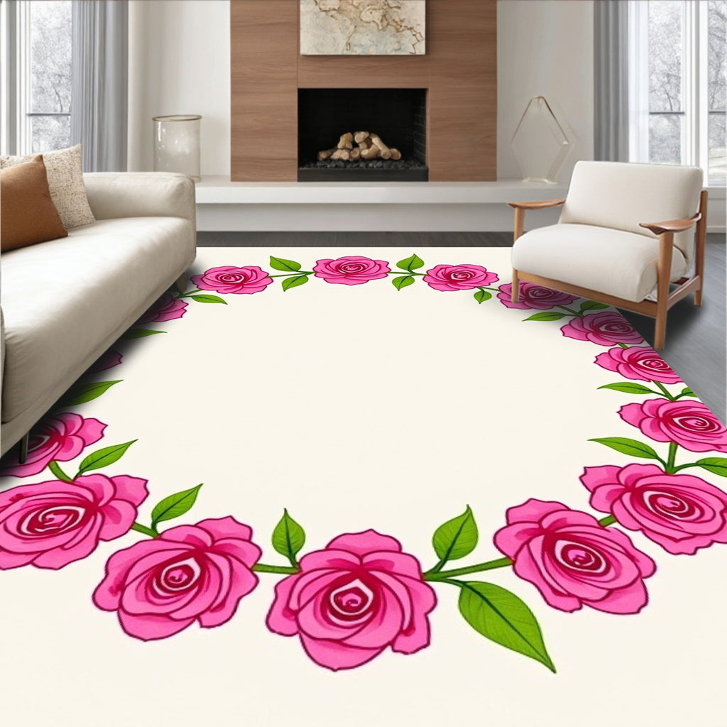 Pink Rose Garland Patterned Rug