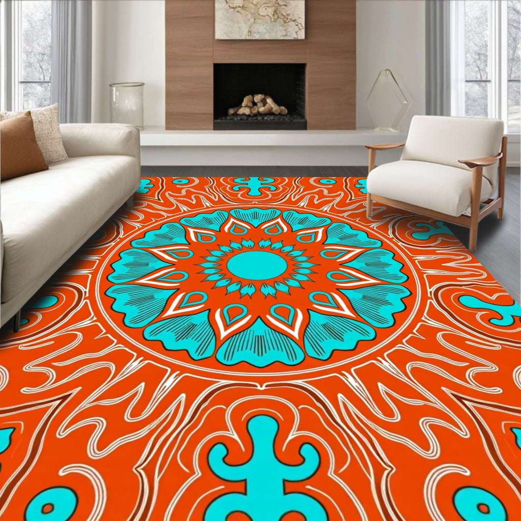 Bold Mandala Floral Design Rug
