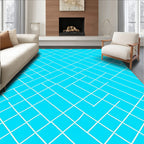 Bright Blue White Linear Pattern Rug