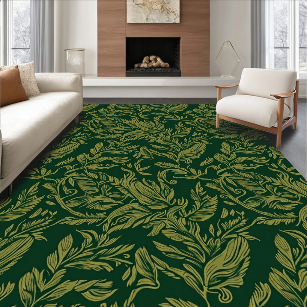 Dark Floral Leaf Pattern Design Rug