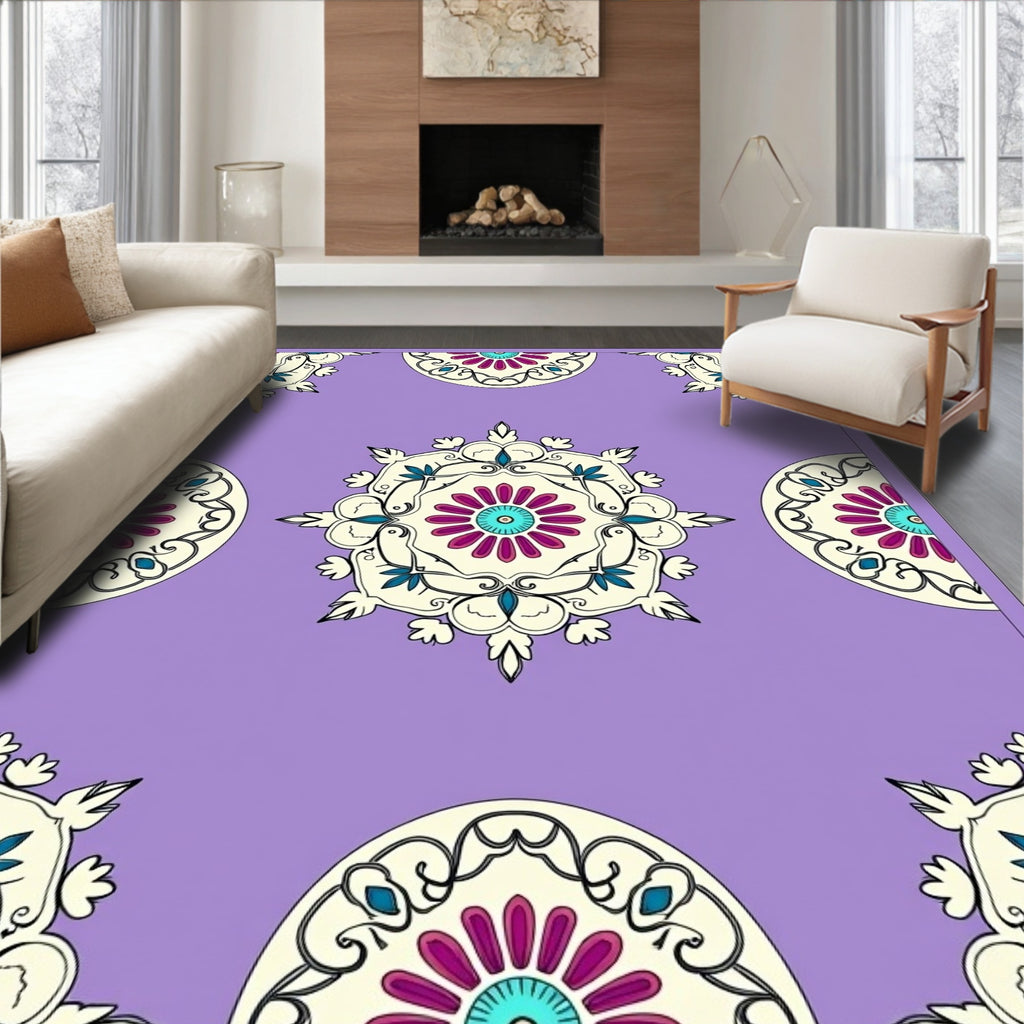 Floral Mandala Inspired Purple Rug