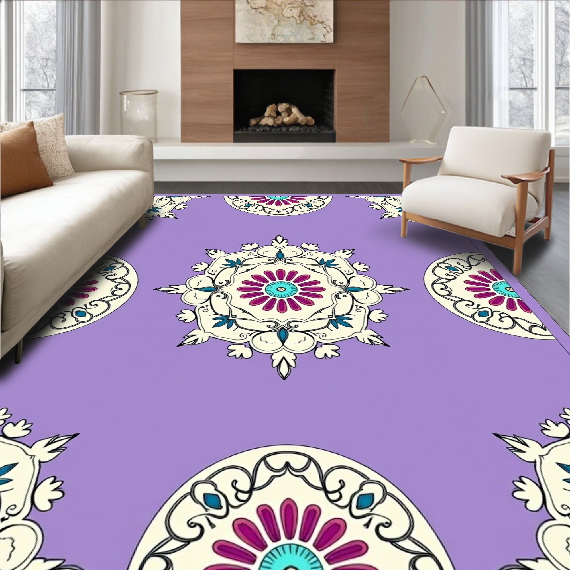 Floral Mandala Inspired Purple Rug