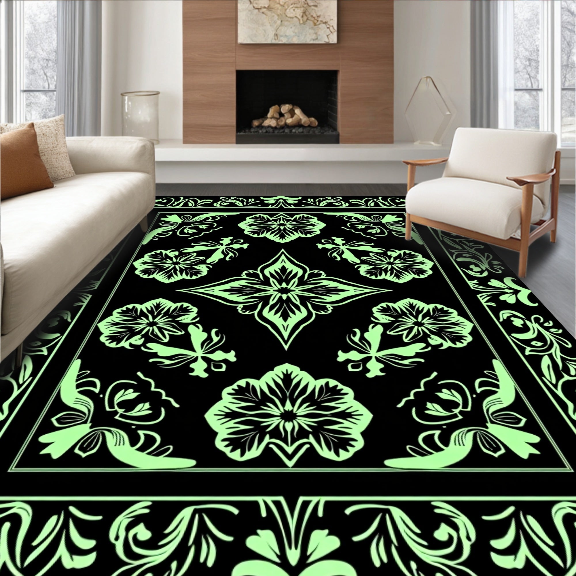Art Nouveau Floral Border Design Rug