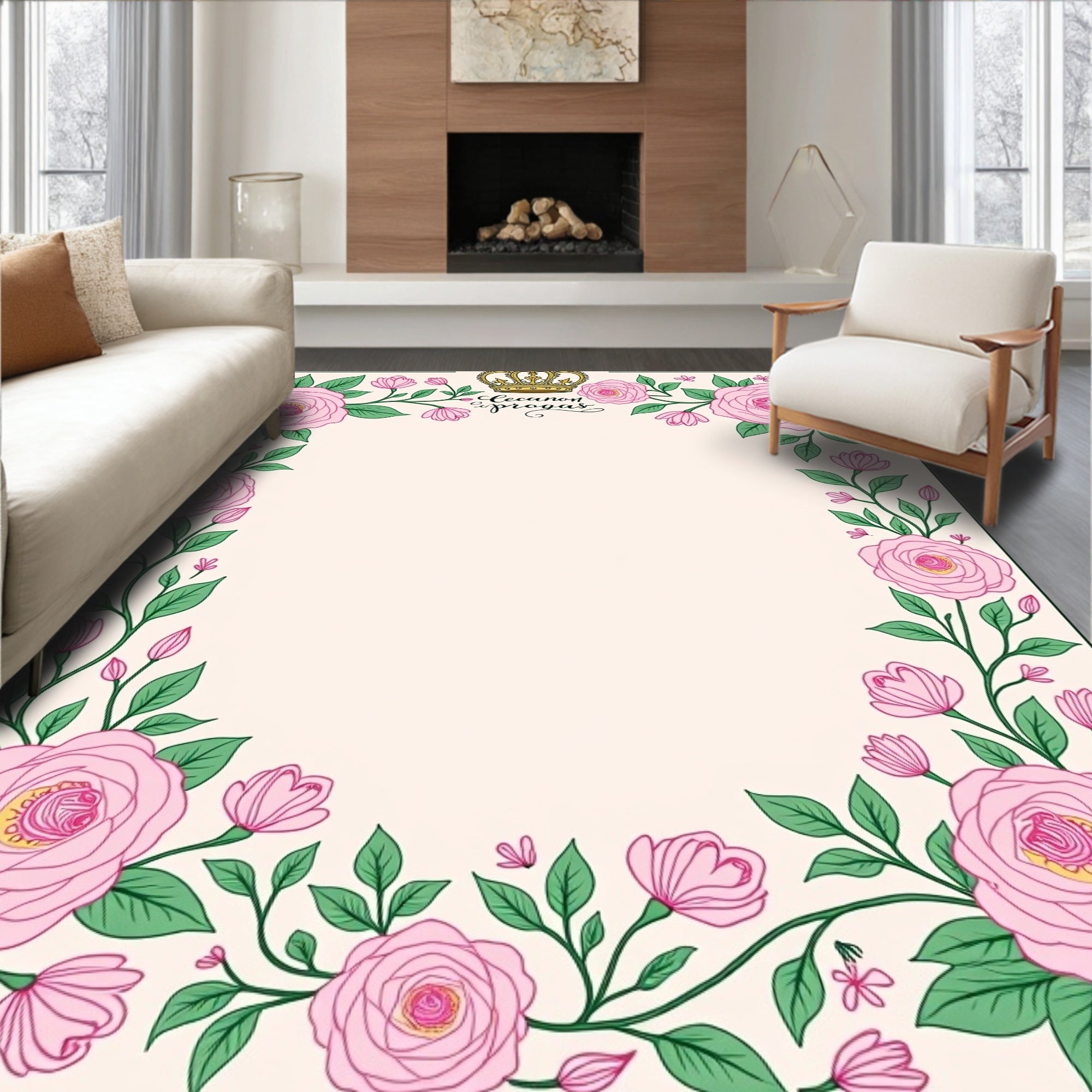 Pink Floral Crown Design Rug