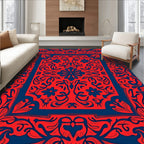 Ornate Red Blue Floral Scrollwork Rug