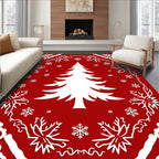 Red Christmas Tree Snowflake Pattern Rug