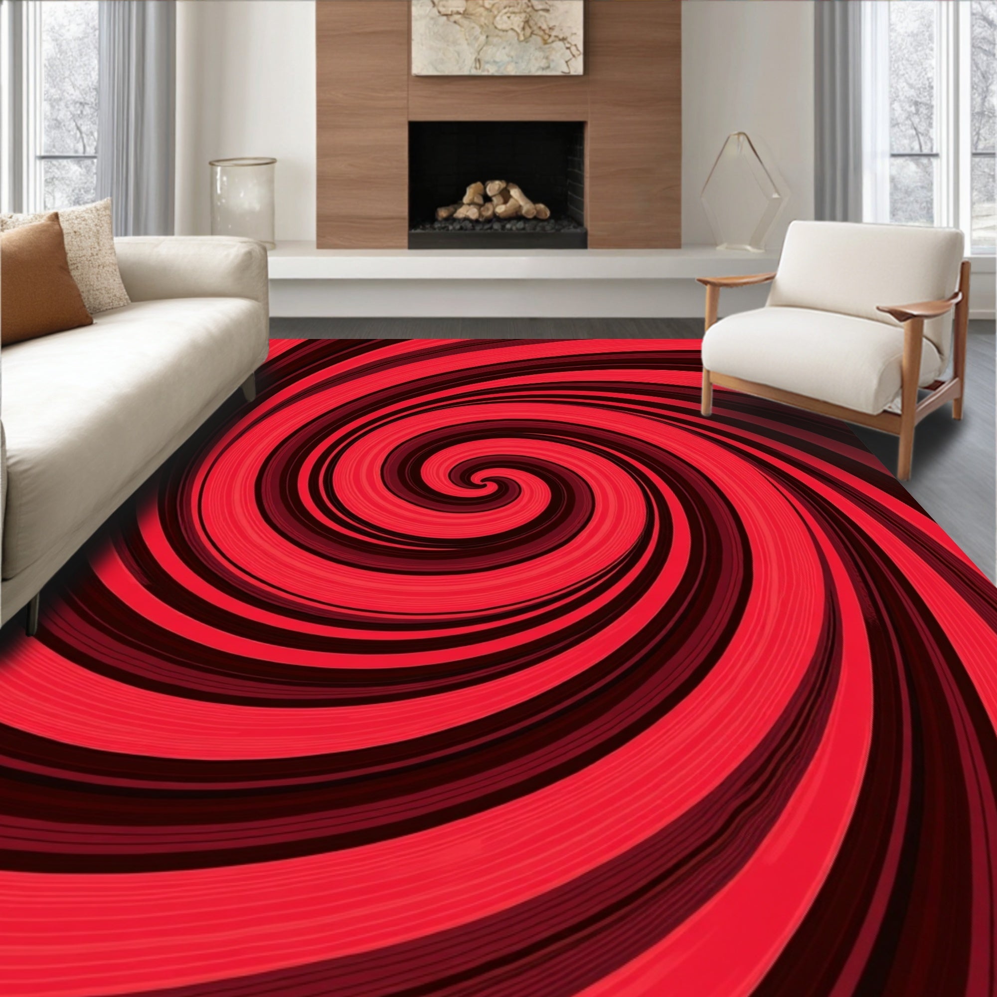 Red Swirl Optical Illusion Rug